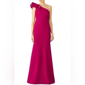 Carmen Marc Valvo One Shoulder Crepe Ruffle Gown